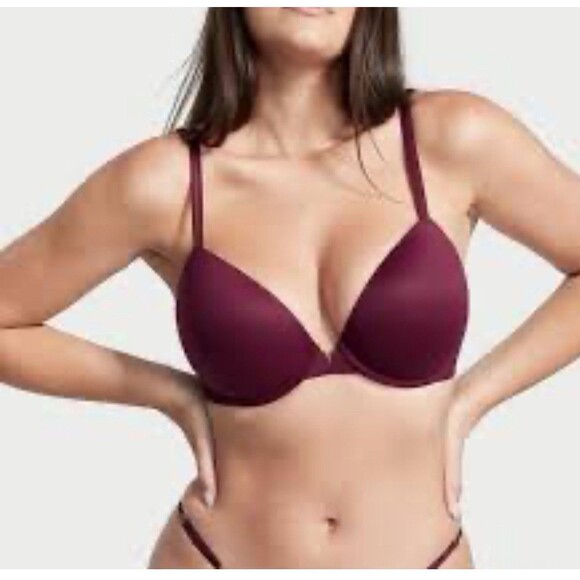 Victoria's Secret Very Sexy Lightly Lined Plunge Bra Size 34D Maroon - Picture 1 of 7